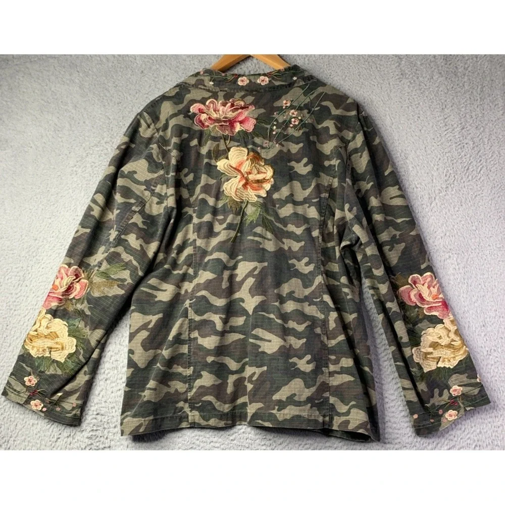 Paparazzi Jacket Womens XLarge Floral Embroidered Camo Button By Biz Enterprises - Picture 5 of 8